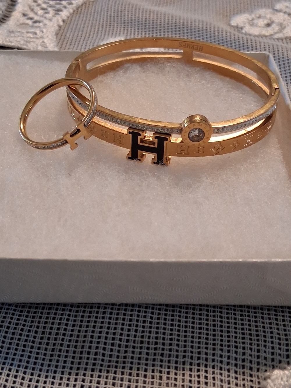 Gold and Black H Logo Bangle with Matching Ring